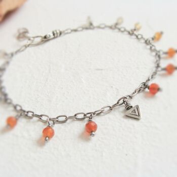 Sterling Silver Stamped Arrow Head Charm Bracelet with Orange Botswanan Agate Beads