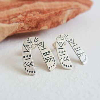 Sterling Silver Patterned Arch Stud Earrings