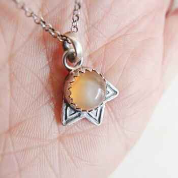 Sterling Silver Peach Moonstone Arrowhead Charm Pendant Necklace