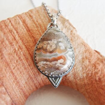 Sterling Silver Crazy Lace Agate Arrowhead Pendant Necklace