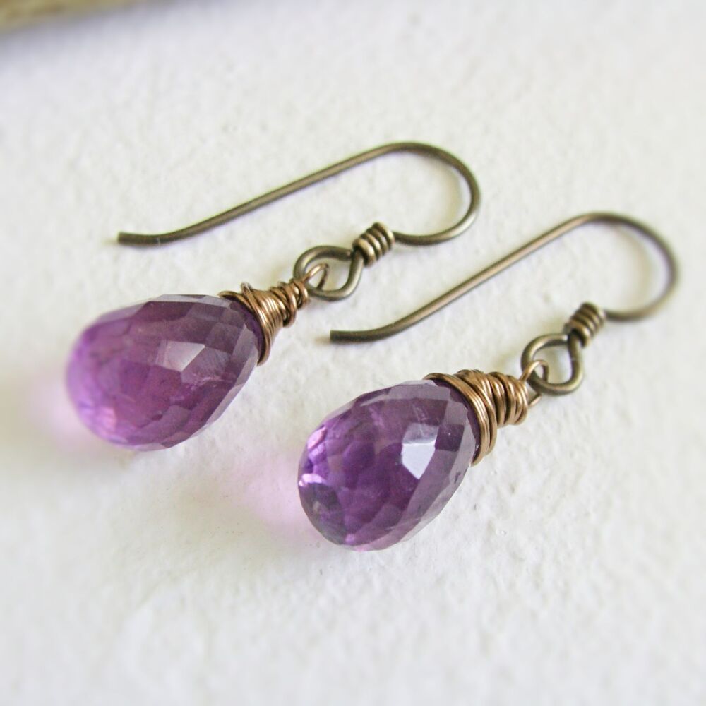 Custom Order for Kirsty - Wire Wrapped Antique Bronze Faceted Amethyst Tear