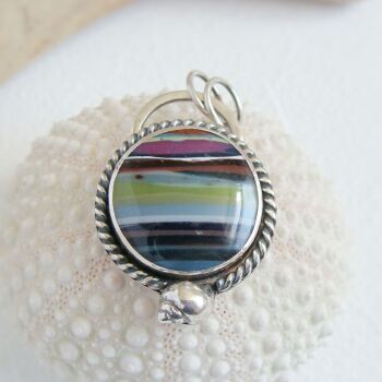 Sterling Silver Round Surfite Pendant with Fine Silver Shell Detail