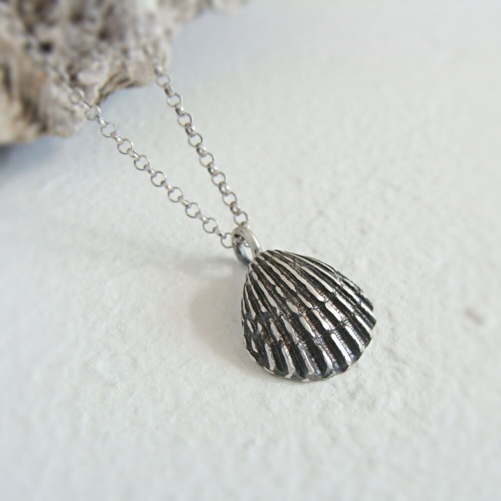 Fine Silver Fossil Shell Charm Necklace