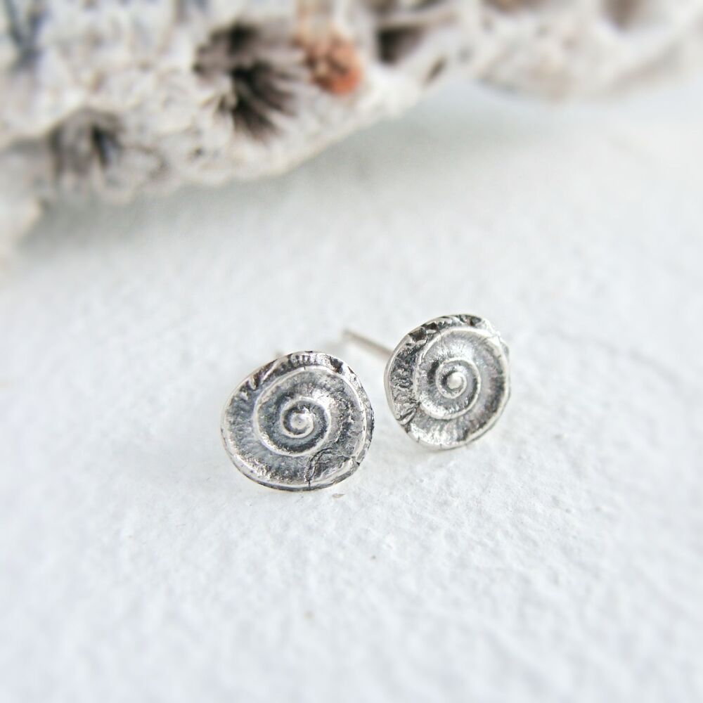 Sterling Silver Ammonite Stud Earrings