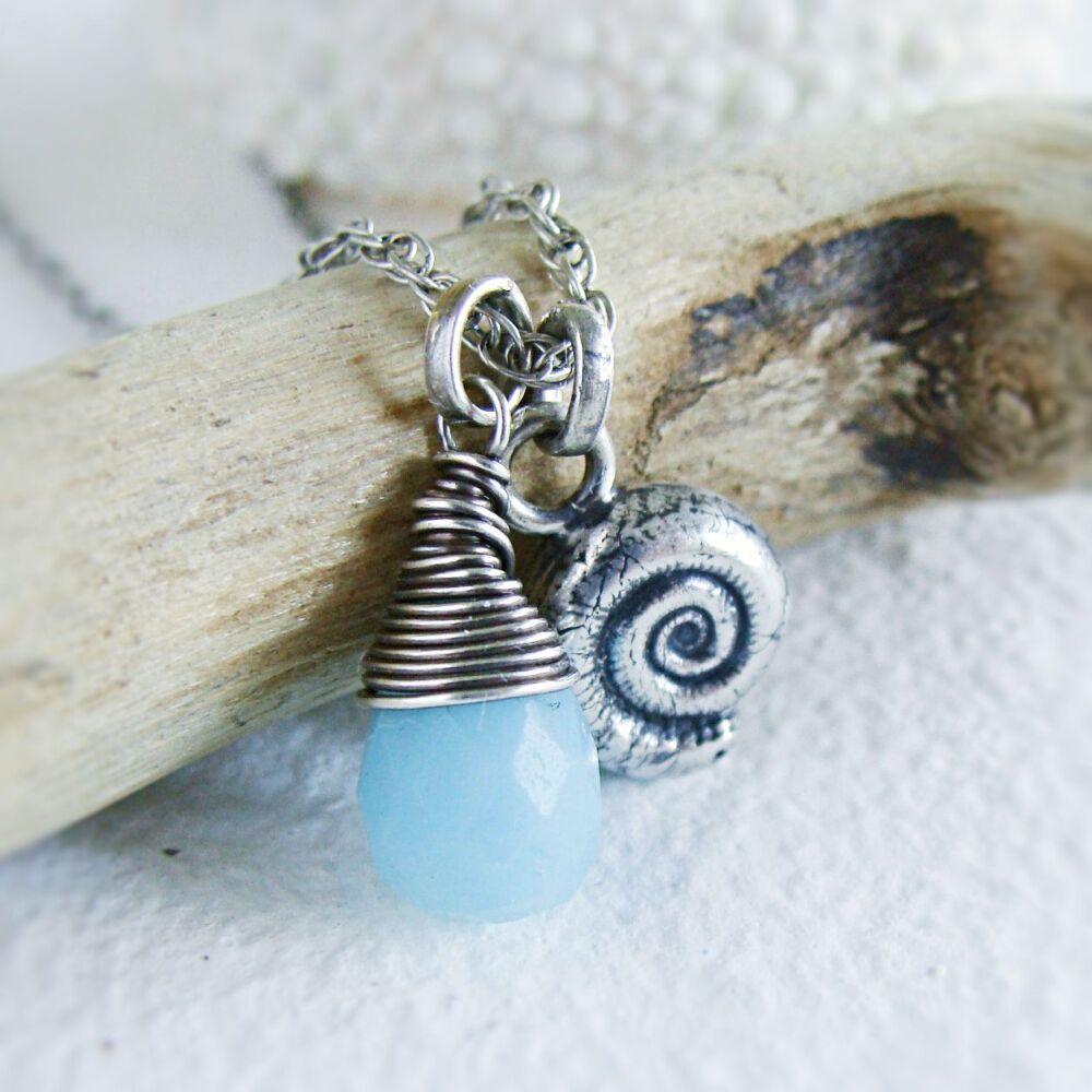 Sterling Silver Ammonite & Amazonite Charm Necklace