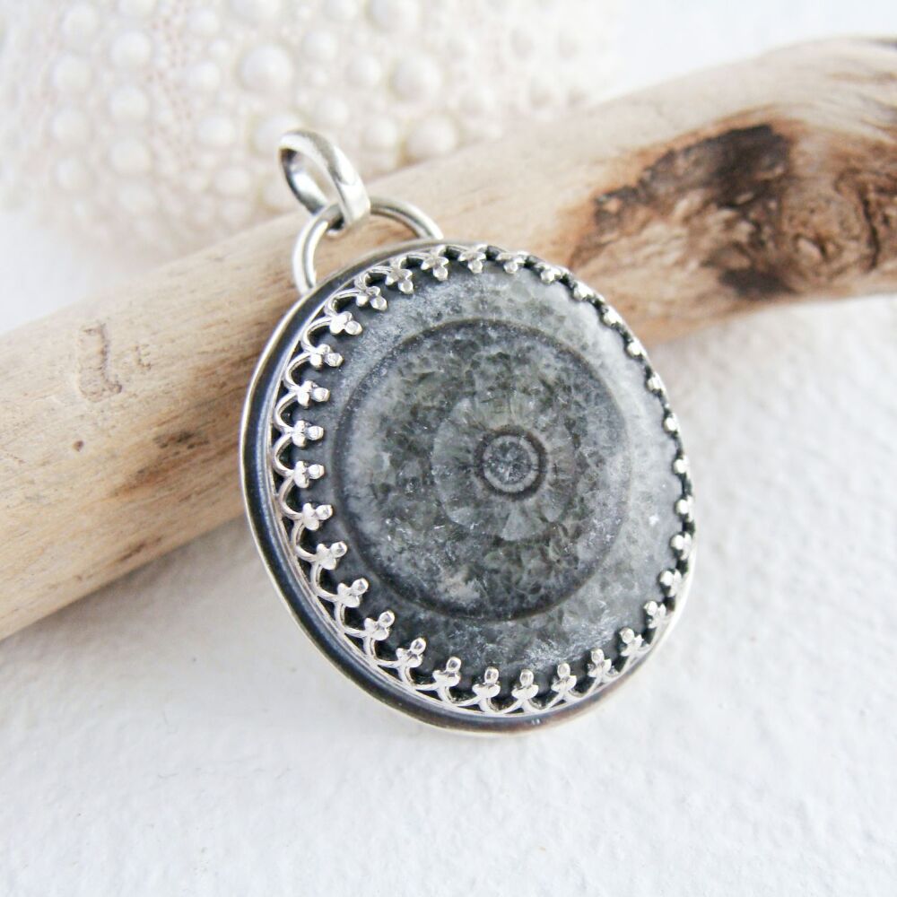 Sterling Silver Fossilised Orthoceras Specimen Pendant