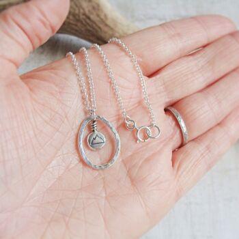 Custom Order for Angharad - Sterling Silver Double Sided Crossed Arrow & Mountain Pebble Charm in Hammered Loop Pendant Necklace