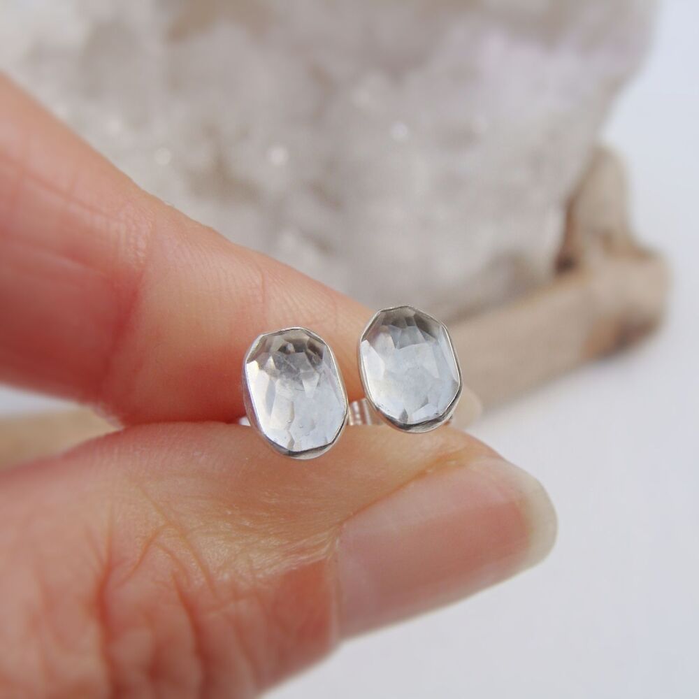 Sterling Silver Winter Star White Topaz Faceted Stud Earrings