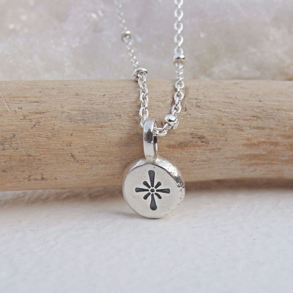 Sterling Silver Winter Star Pebble Charm Necklace