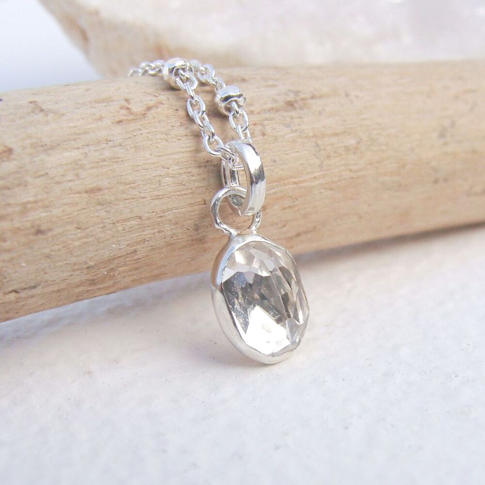 Sterling Silver Winter Star Dainty Faceted White Topaz Pendant Necklace