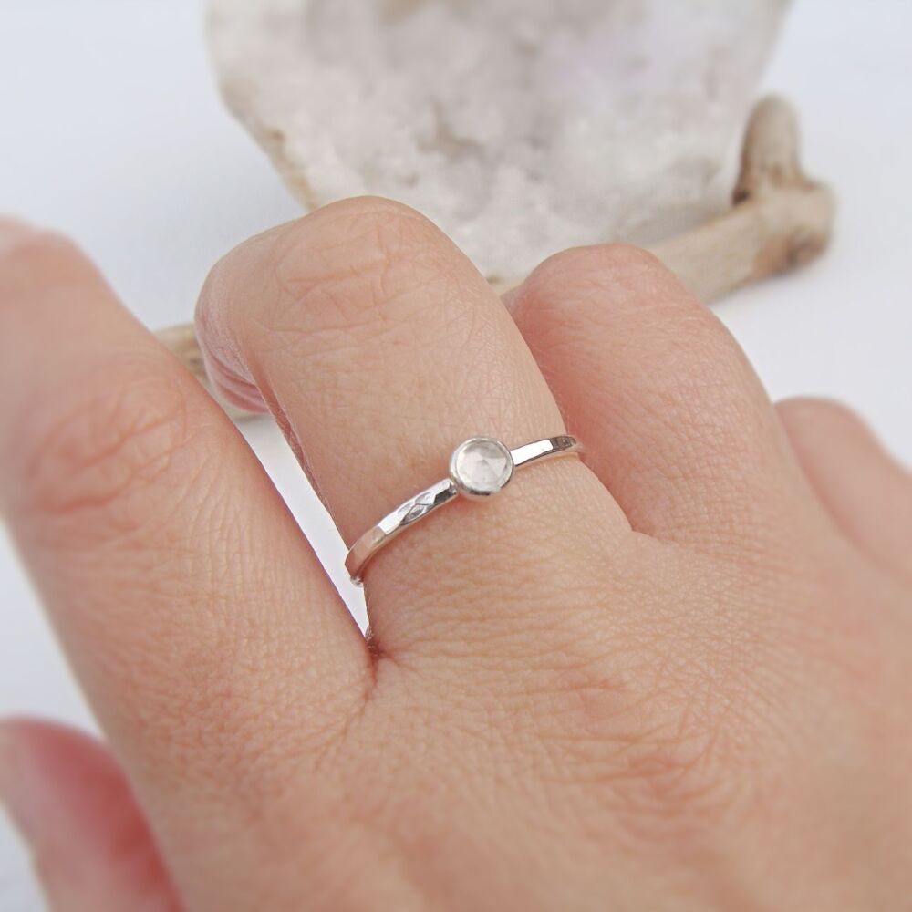 Sterling Silver Stack Ring with Faceted White Topaz