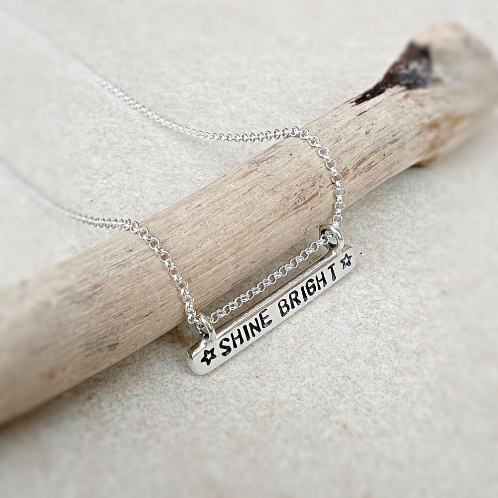 Custom Order for Angharad - Sterling Silver SHINE BRIGHT Bar Necklace