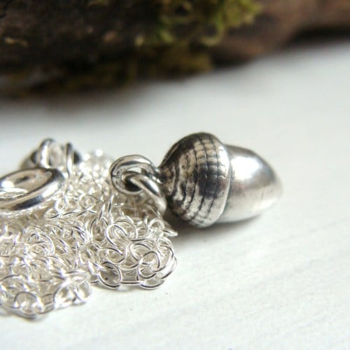 Mighty Oaks From Little Acorns Grow Oxidised Sterling Silver Acorn Charm Ne