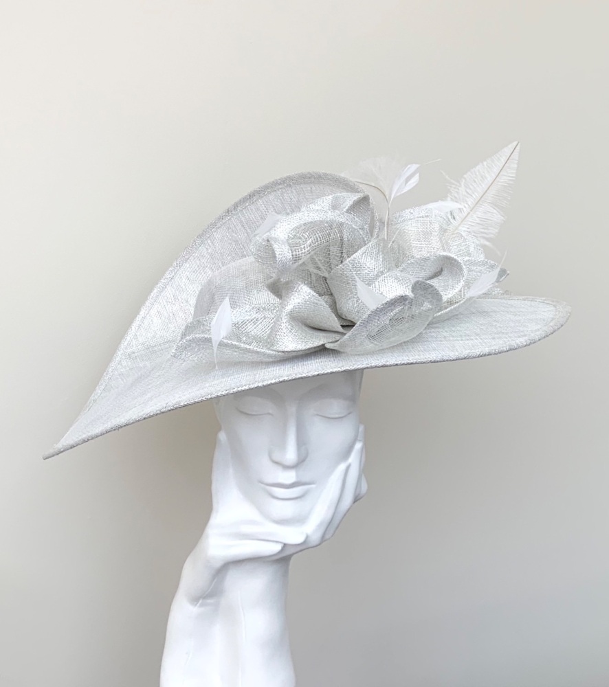 White Silver Lurex Large Saucer Hatinator  / Hat