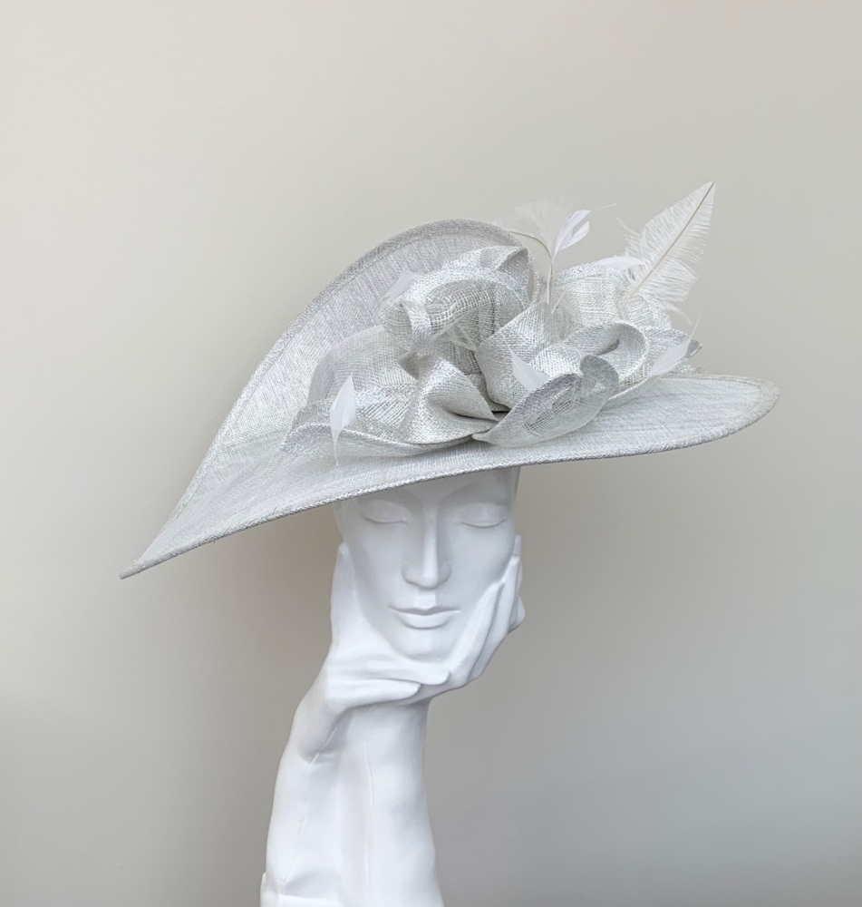 White Silver Lurex Large Saucer Hatinator  / Hat