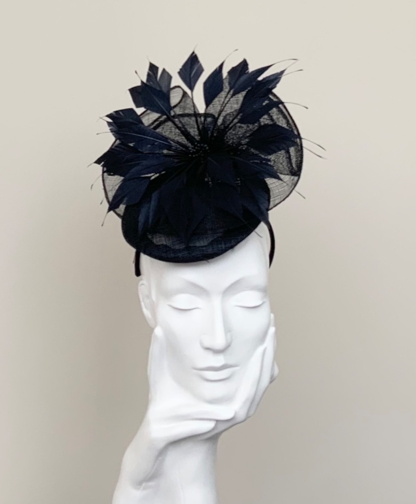 Very Dark Navy (Almost Black) Natalia Saucer Fascinator