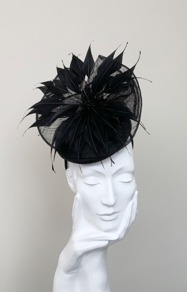 Black Feather Flower Button Fascinator