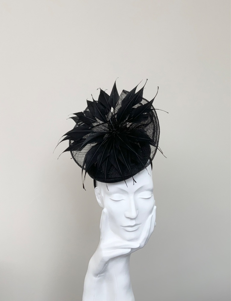 Black Feather Flower Button Fascinator