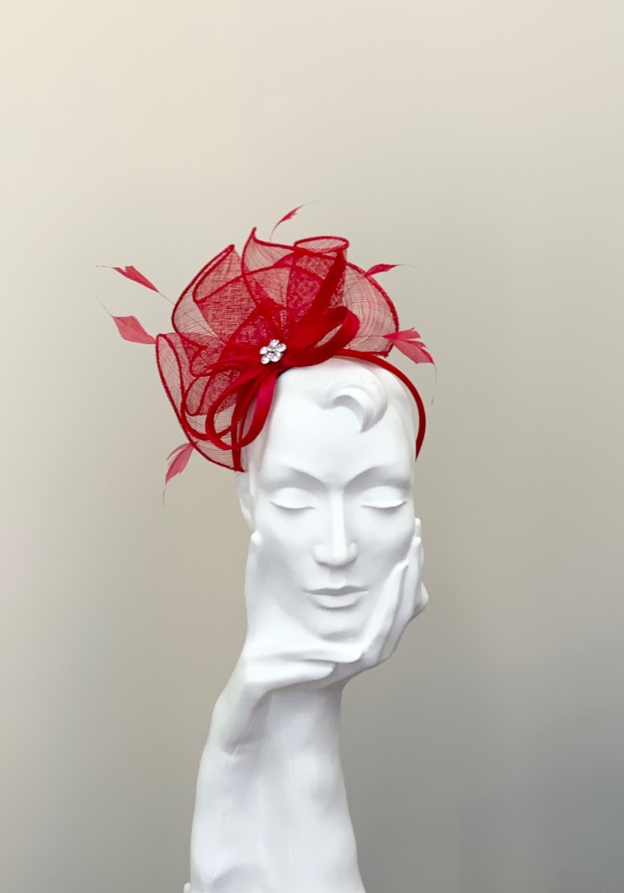 Red Waved Plume Fascinator