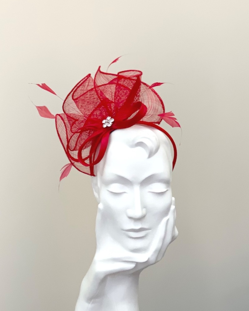 Red Waved Plume Fascinator