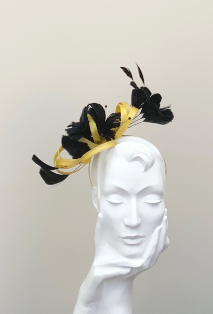 Yellow & Black Feathered Fascinator
