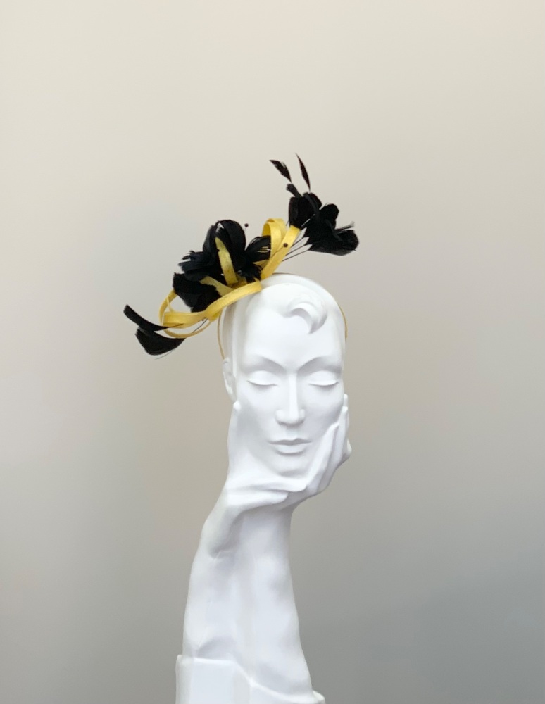 Yellow & Black Feathered Fascinator