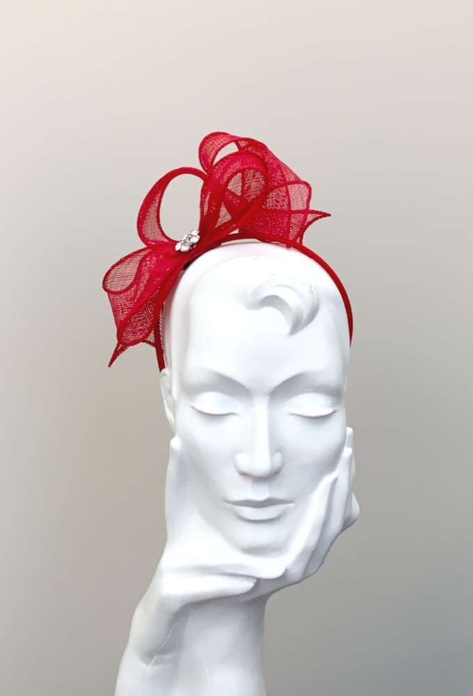 Red Contemporary Sinamay Fascinator