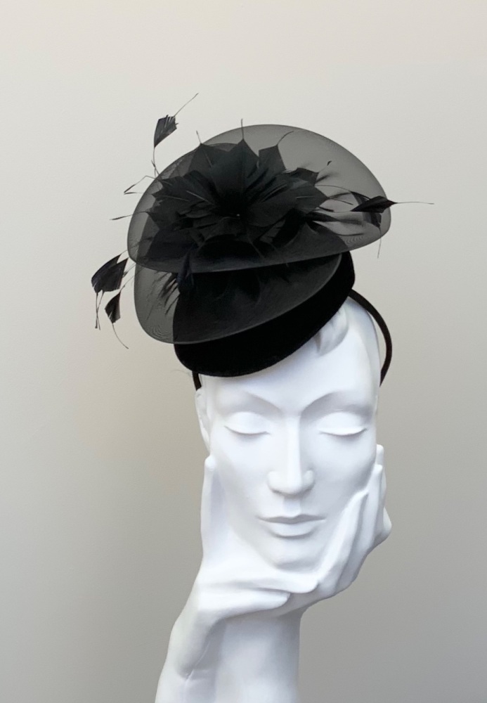 Black Velvet and Organza Button Fascinator