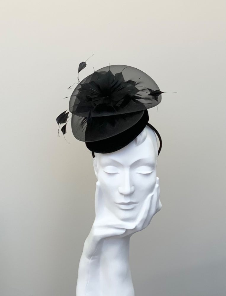 Black Velvet and Organza Button Fascinator