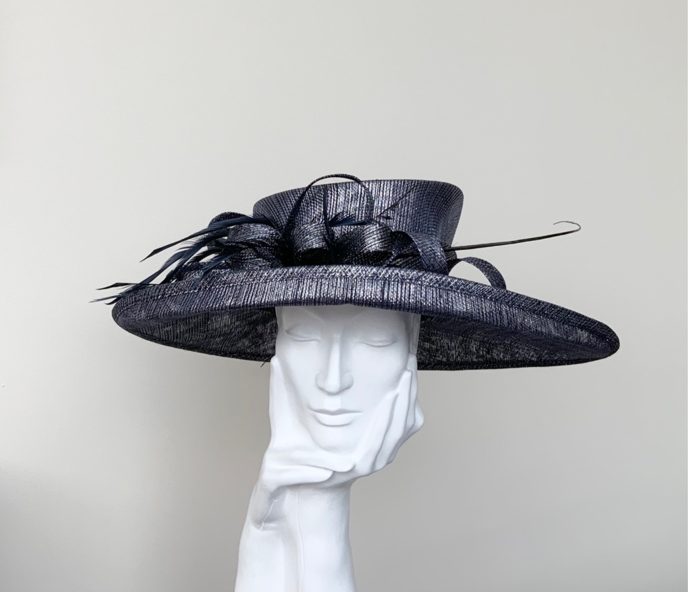 Dark Navy Blue with Silver Lurex Wedding Occasion Hat