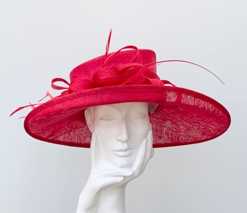 Poppy Red / Bright Red Large Wedding Occasion Hat