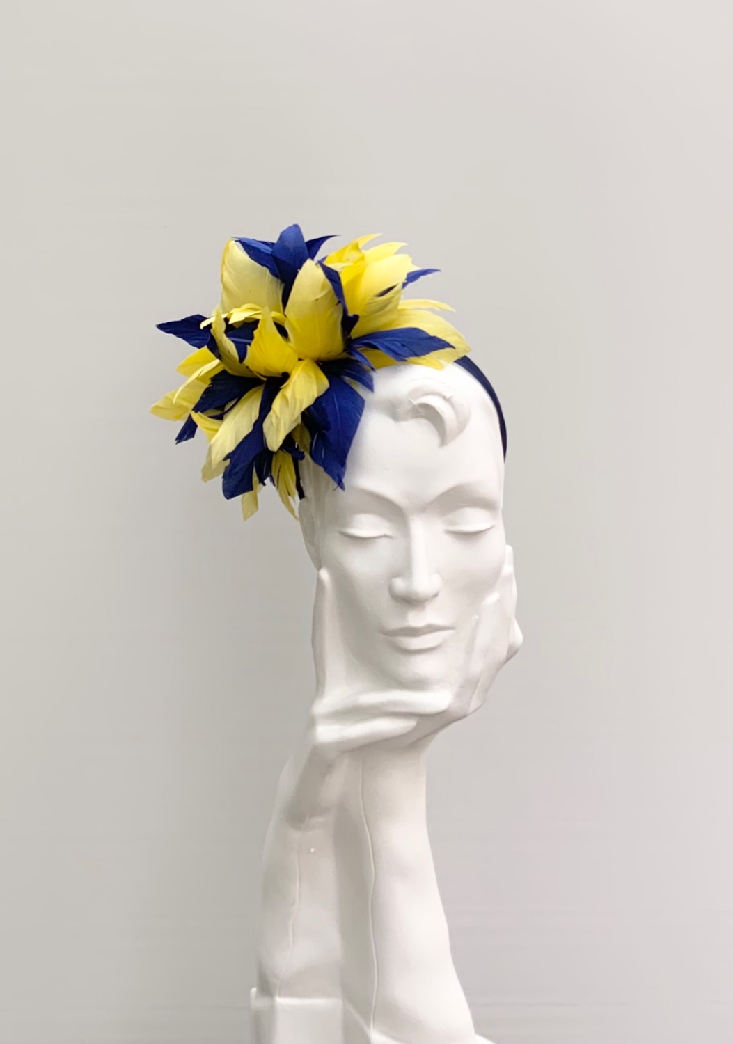 Cobalt / Sapphire Blue & Yellow Feather Fascinator