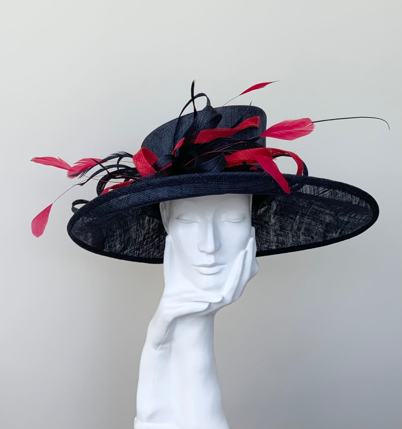 Dark Navy Blue and Red Wedding Occasion Hat