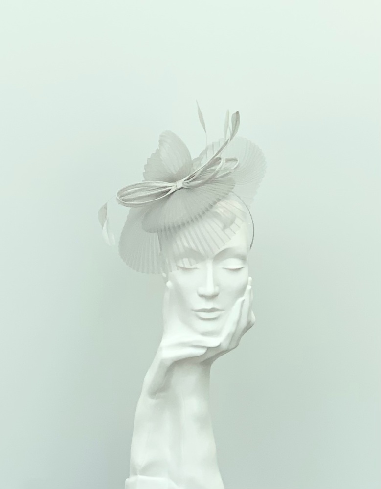 Grey and Silver Pleated Crin Fascinator