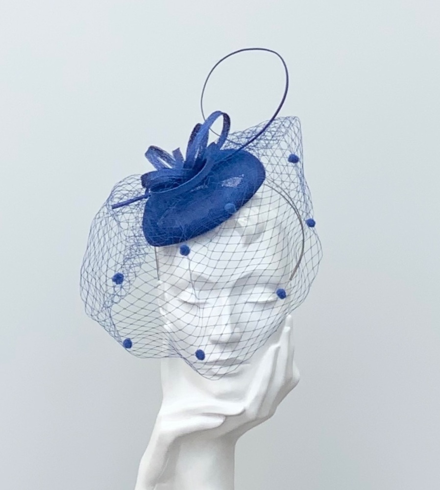 Royal Blue Veiled Button Fascinator