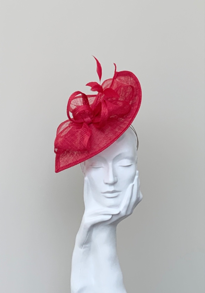 Bright Red Asymmetric Saucer Fascinator