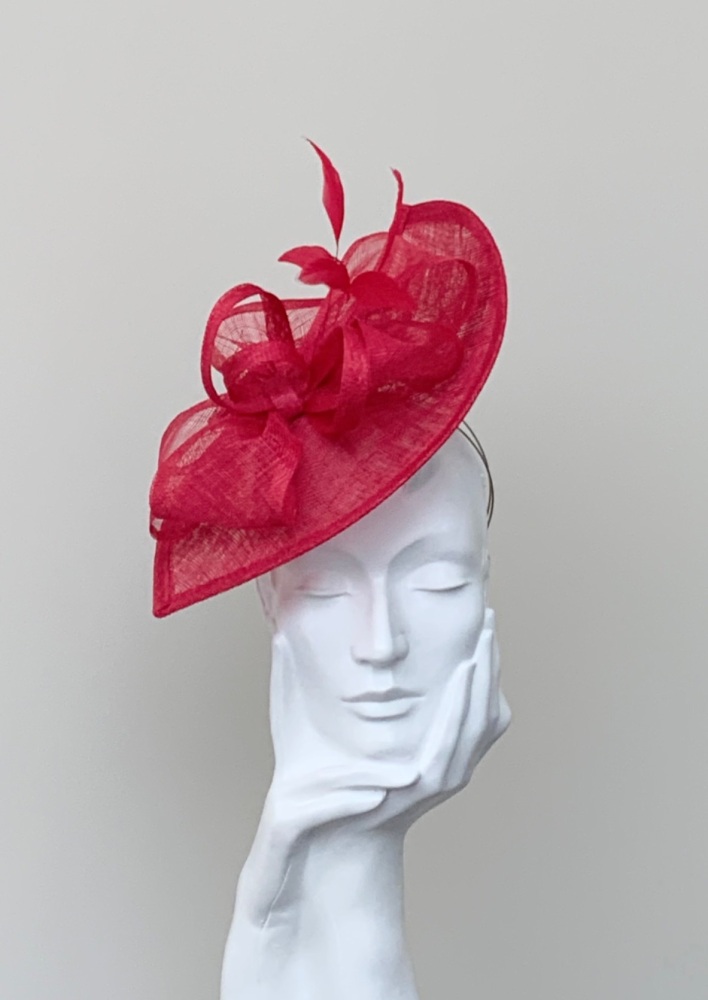 Bright Red Asymmetric Saucer Fascinator