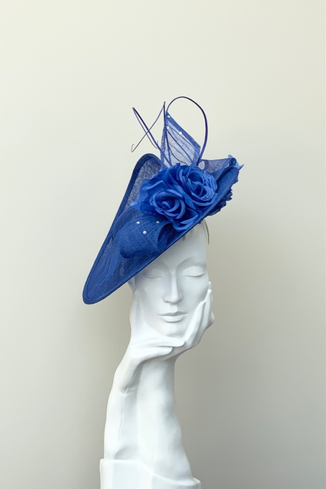 Royal Blue Floral Upback Saucer Fascinator