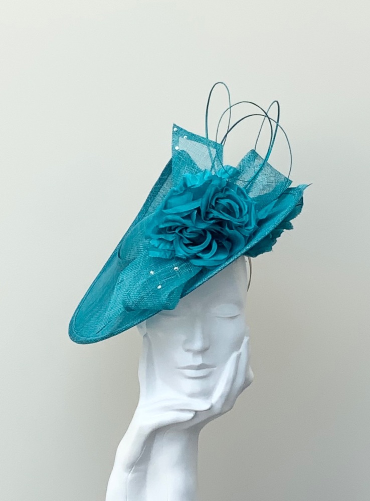 Teal Green Floral Upback Saucer Fascinator