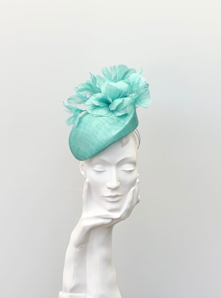 Pale Turquoise / Aqua Floral Teardrop Percher Fascinator