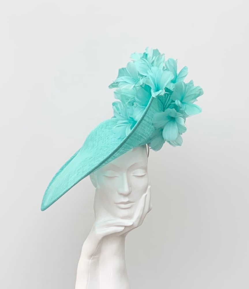Pale Turquoise Green / Aqua Green Upsweep Very Large Showstopper Hatinator