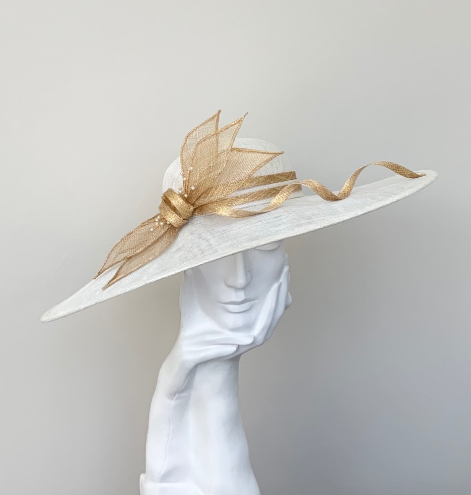 Cream & Gold Very Large Saucer Hatinator Hat Fascinator