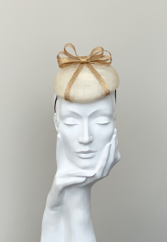 Cream and Metallic Gold Bow Chic Button Fascinator