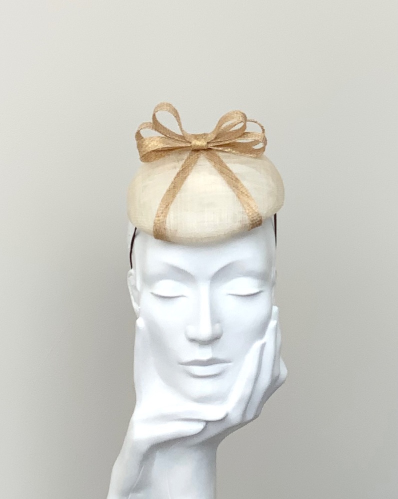 Cream and Metallic Gold Bow Chic Button Fascinator