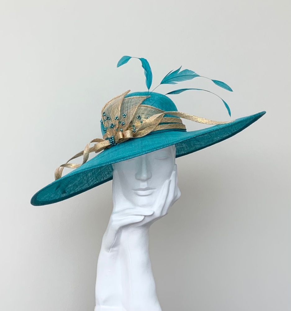 Teal Green & Metallic Gold Very Large Saucer Hatinator Hat