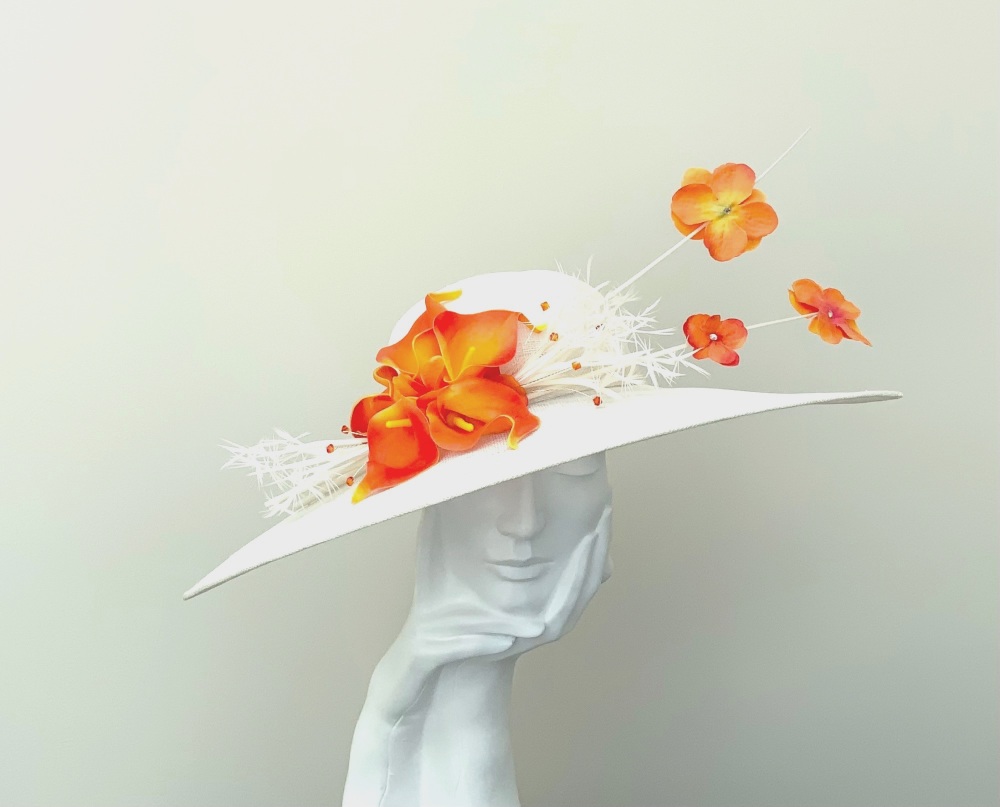 Cream & Orange Floral Very Large Hatinator Hat