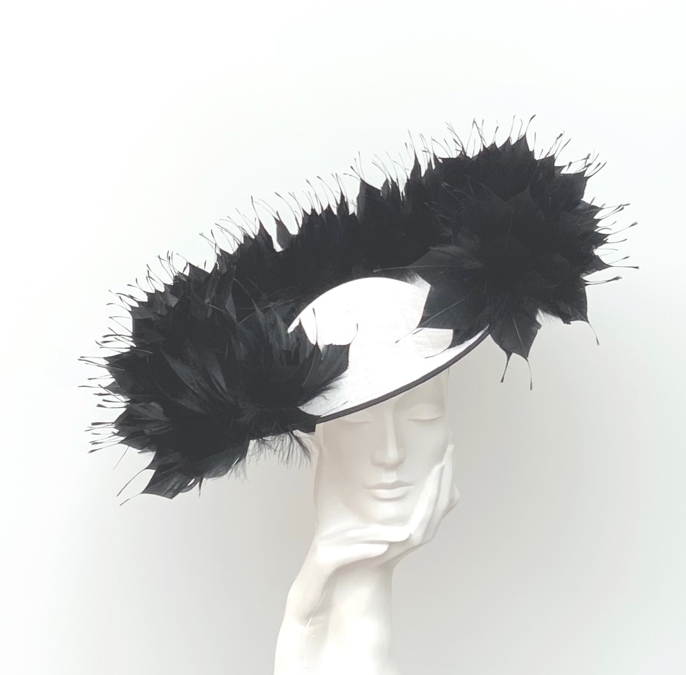 Black and Off White Ivory Showstopper Very Large Hatinator Hat