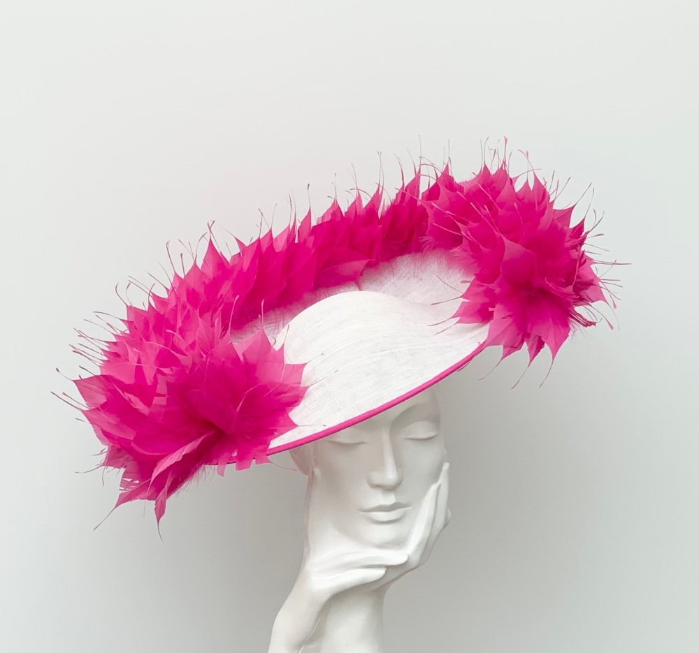 Lipstick Pink and Off White Ivory Showstopper Very Large Hatinator Hat