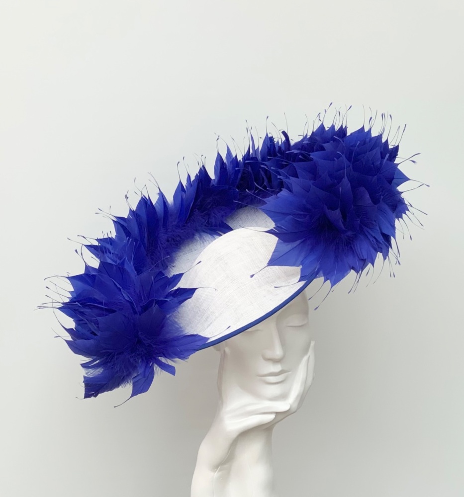 Royal Blue and Off White Ivory Showstopper Very Large Hatinator Hat