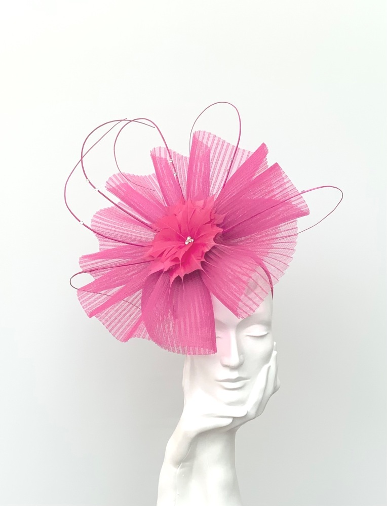 Fuschia Pink Pleated Crin Fascinator Hat